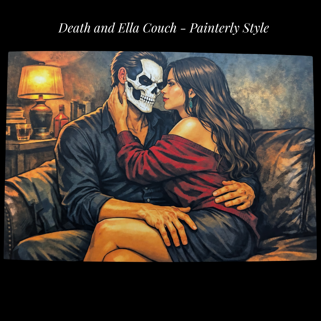 Death and Ella Couch - Painterly Style - Character art postcards from the In the Shadows series by J.A. Owenby