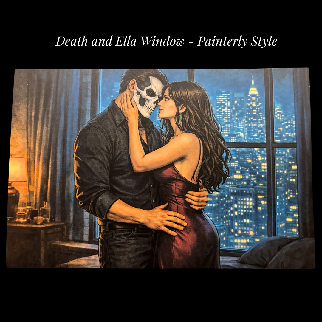 Death and Ella Window - Painterly Style - Character art postcards from the In the Shadows series by J.A. Owenby