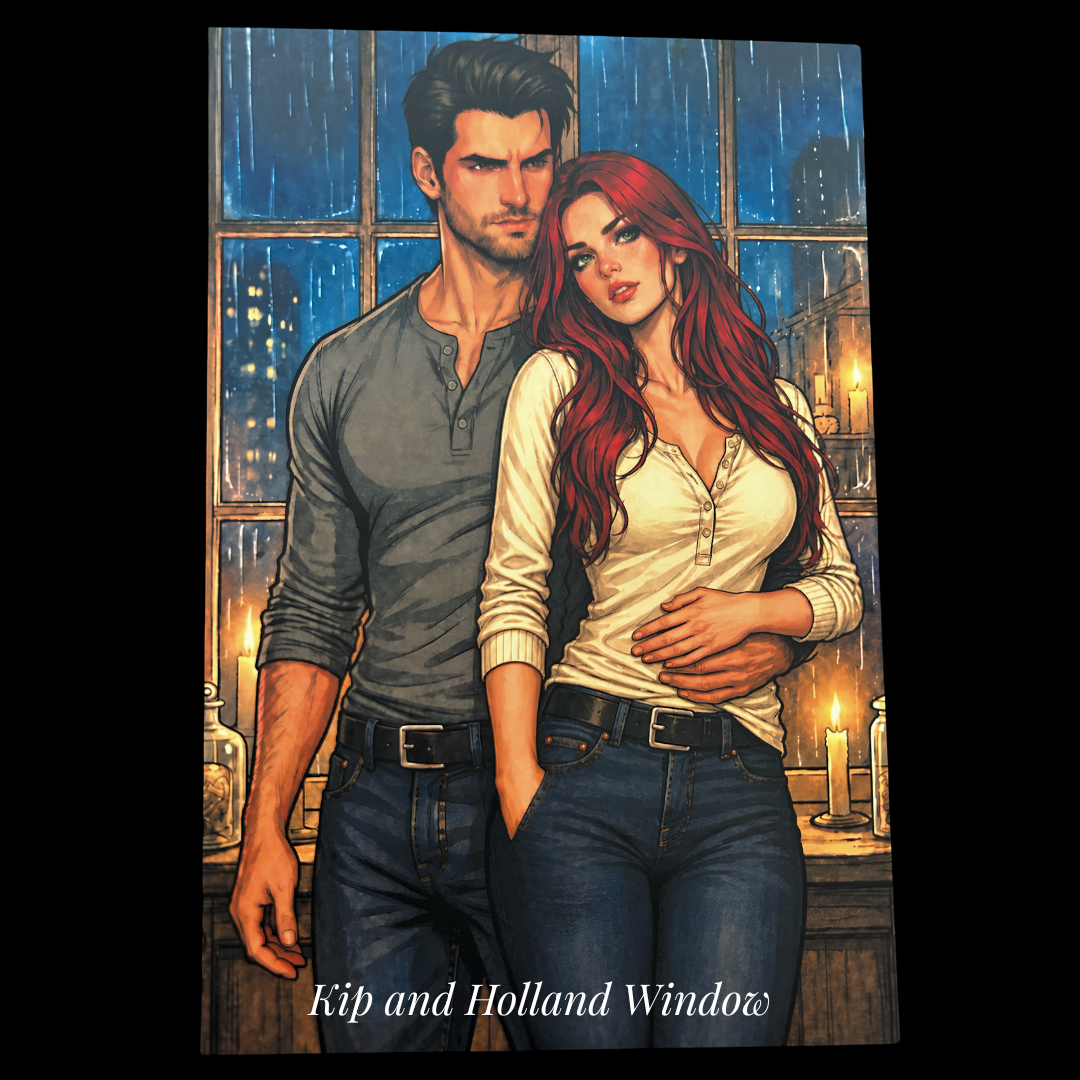 Kip and Holland Window - Hand-signed character art postcard from the Shadows Universe series