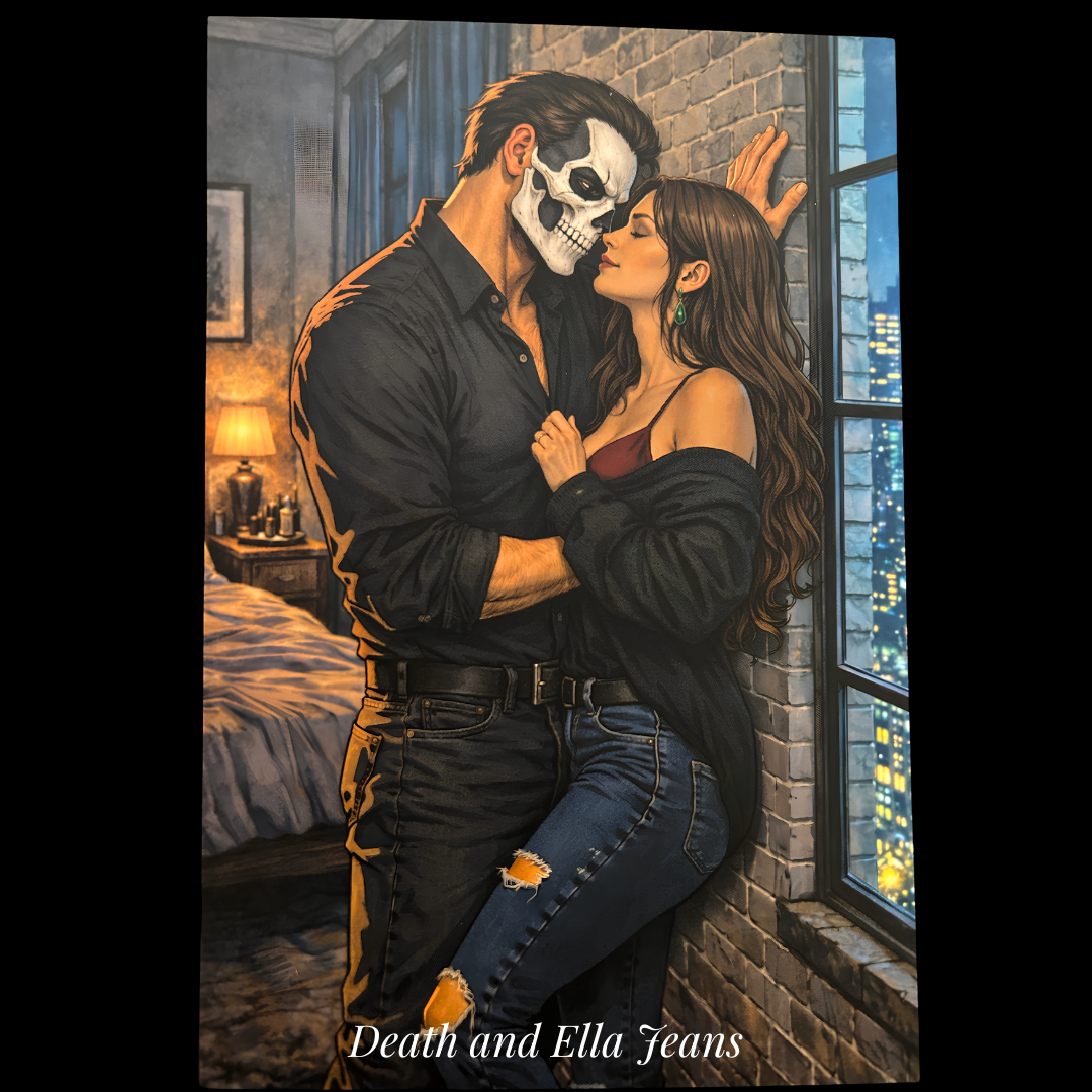 Death and Ella Jeans - Hand-signed character art postcard from the Shadows Universe series