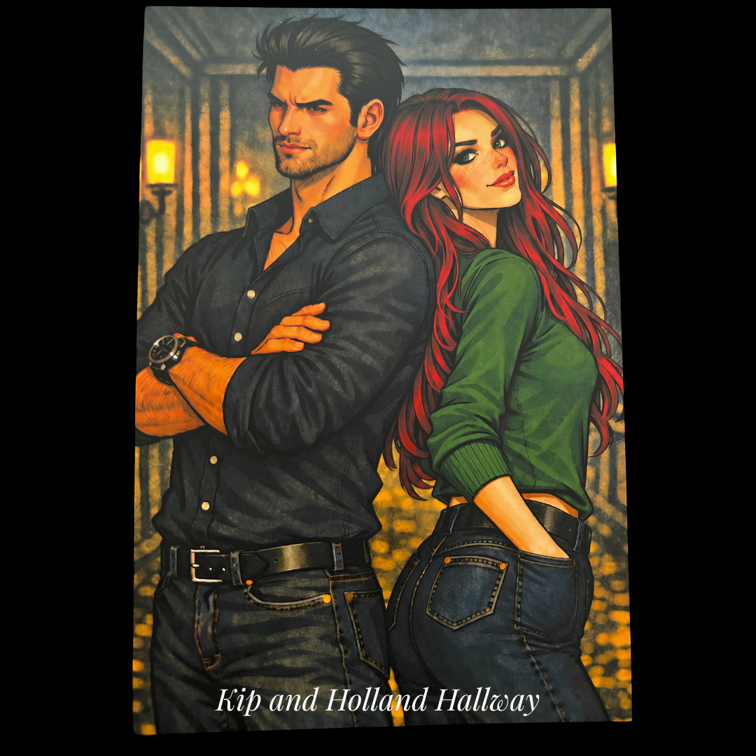 Kip and Holland Hallway - Hand-signed character art postcard from the Shadows Universe series